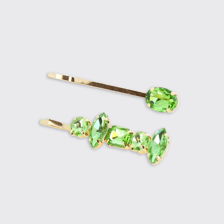 Peridot Green Set of 2 Gemstone Hair Clips - Millie Mae