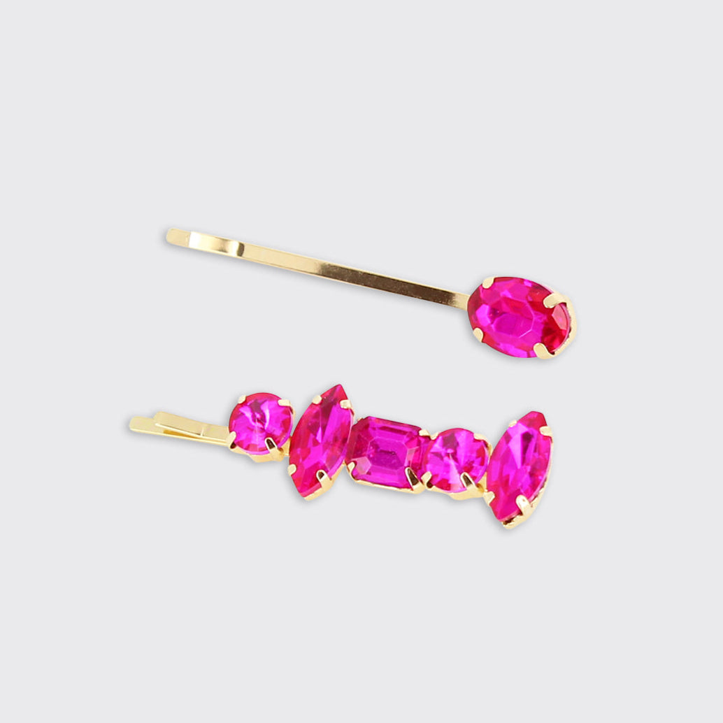 Cerise Pink Set of 2 Gemstone Hair Clips - Millie Mae