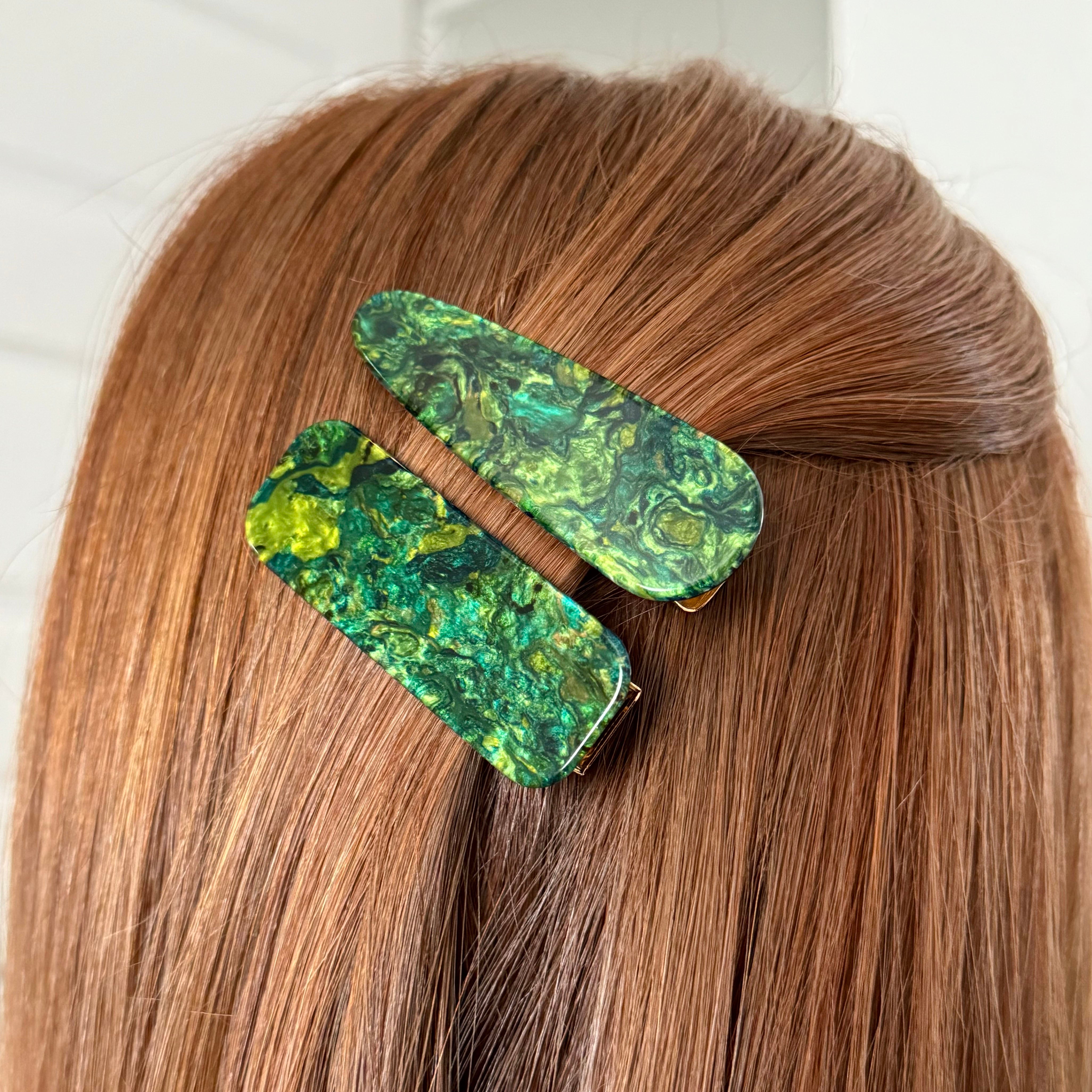 Athena Green Set of 2 Hair Clips - Millie Mae