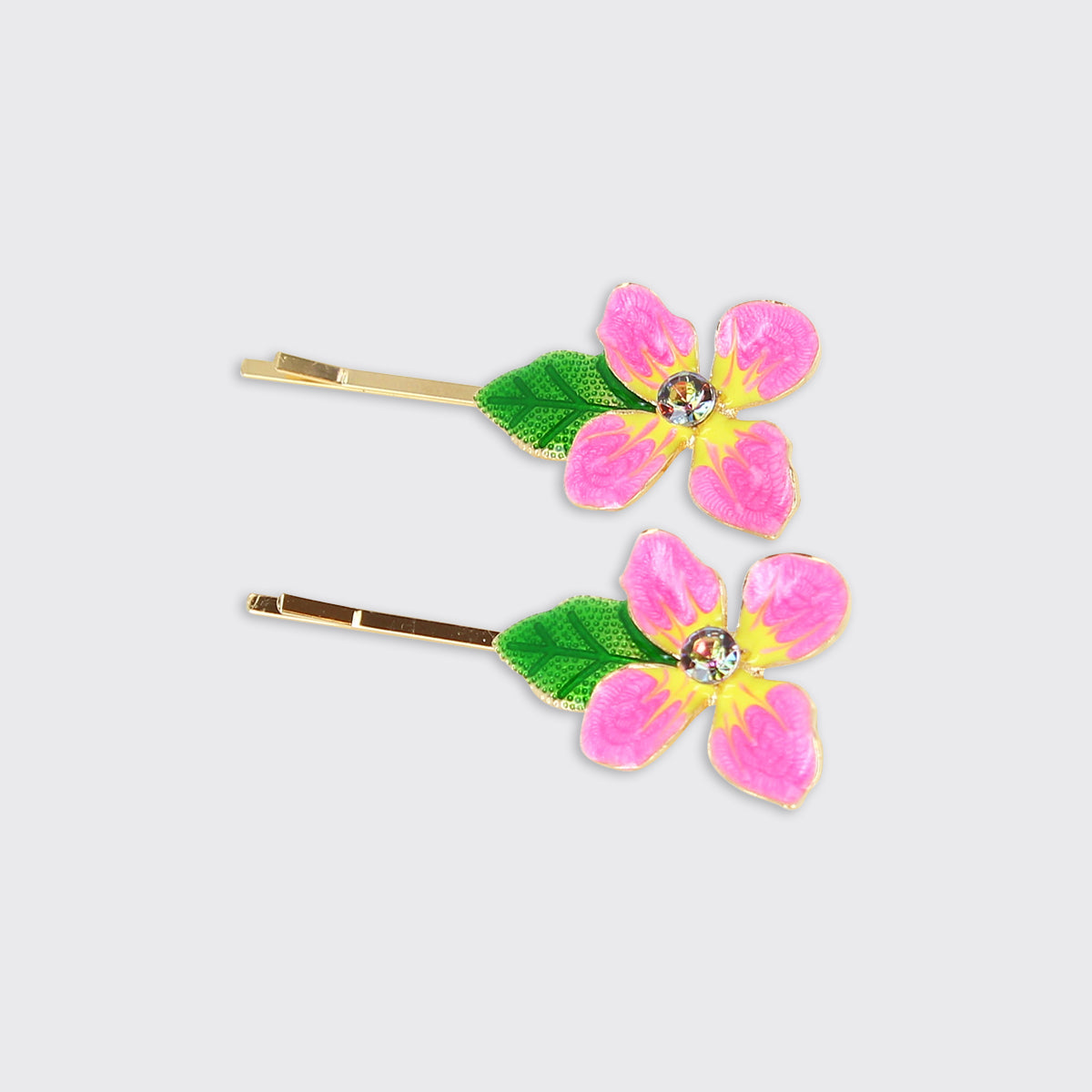 Enamel Pink Flower Hair Clips - Millie Mae