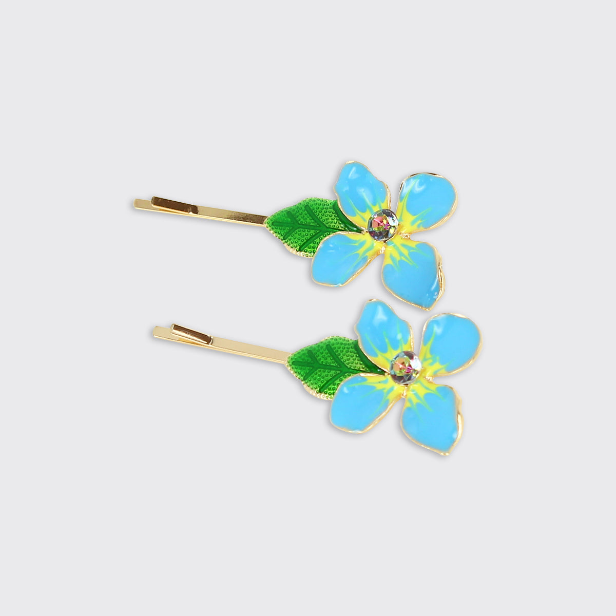 Enamel Blue Flower Hair Clips - Millie Mae