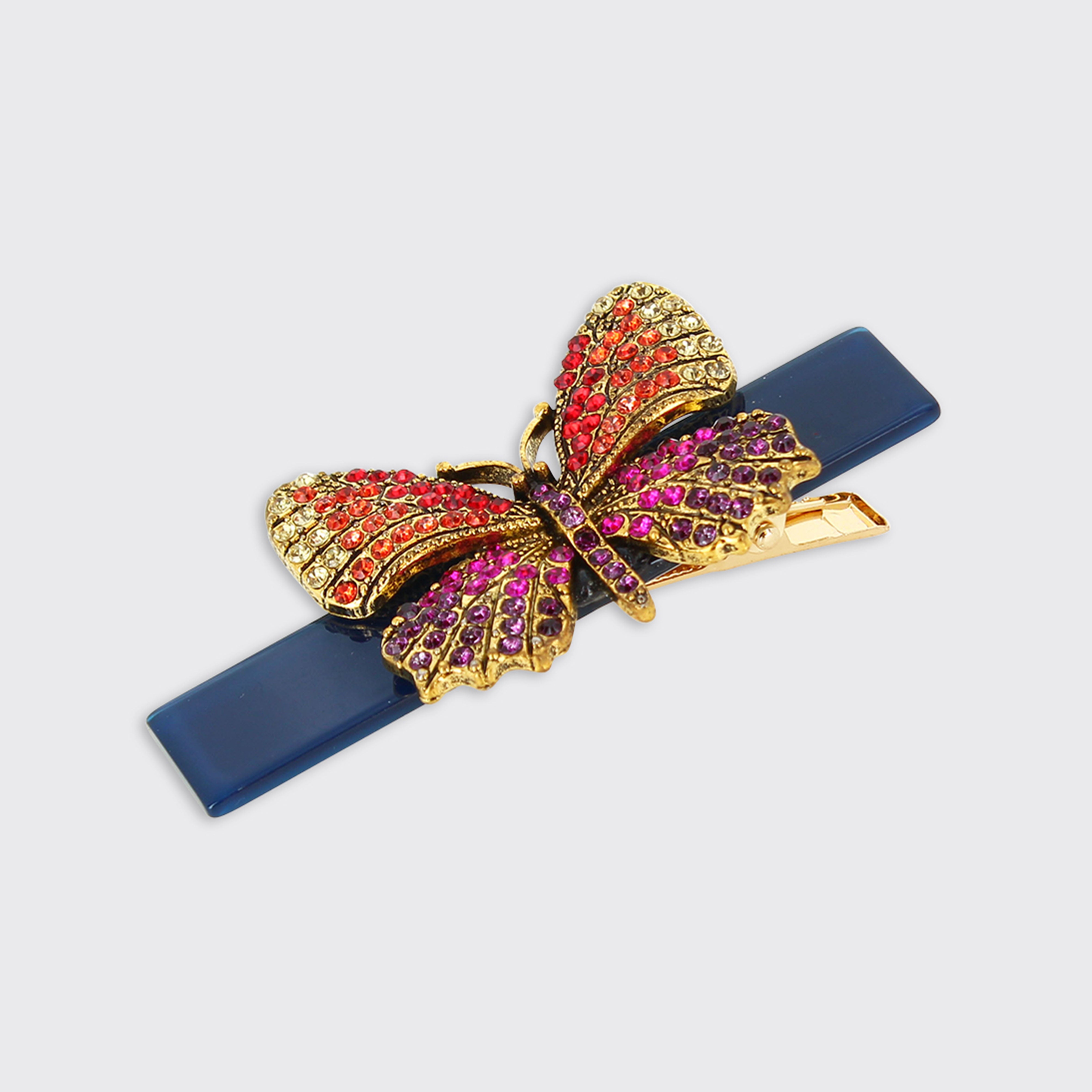 Butterfly Green/Orange Lustre Hair Clip - Millie Mae