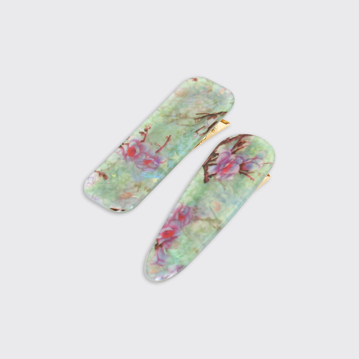 Lustre Green Cherry Blossom Set of 2 Hair Clips - Millie Mae