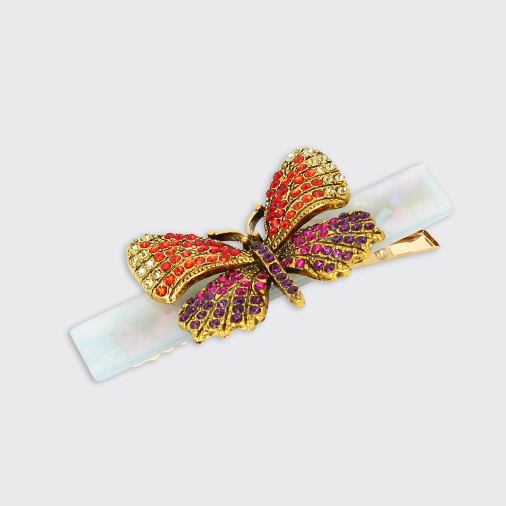 Butterfly Lustre Green/Orange Hair Clip - Millie Mae