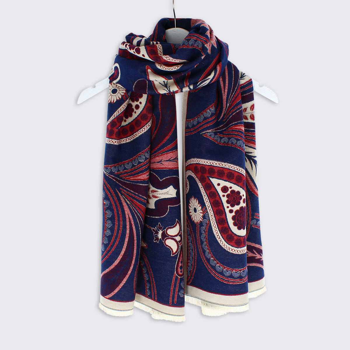 Chloe Paisley Woven Scarf - Blue / Burgundy – Millie Mae