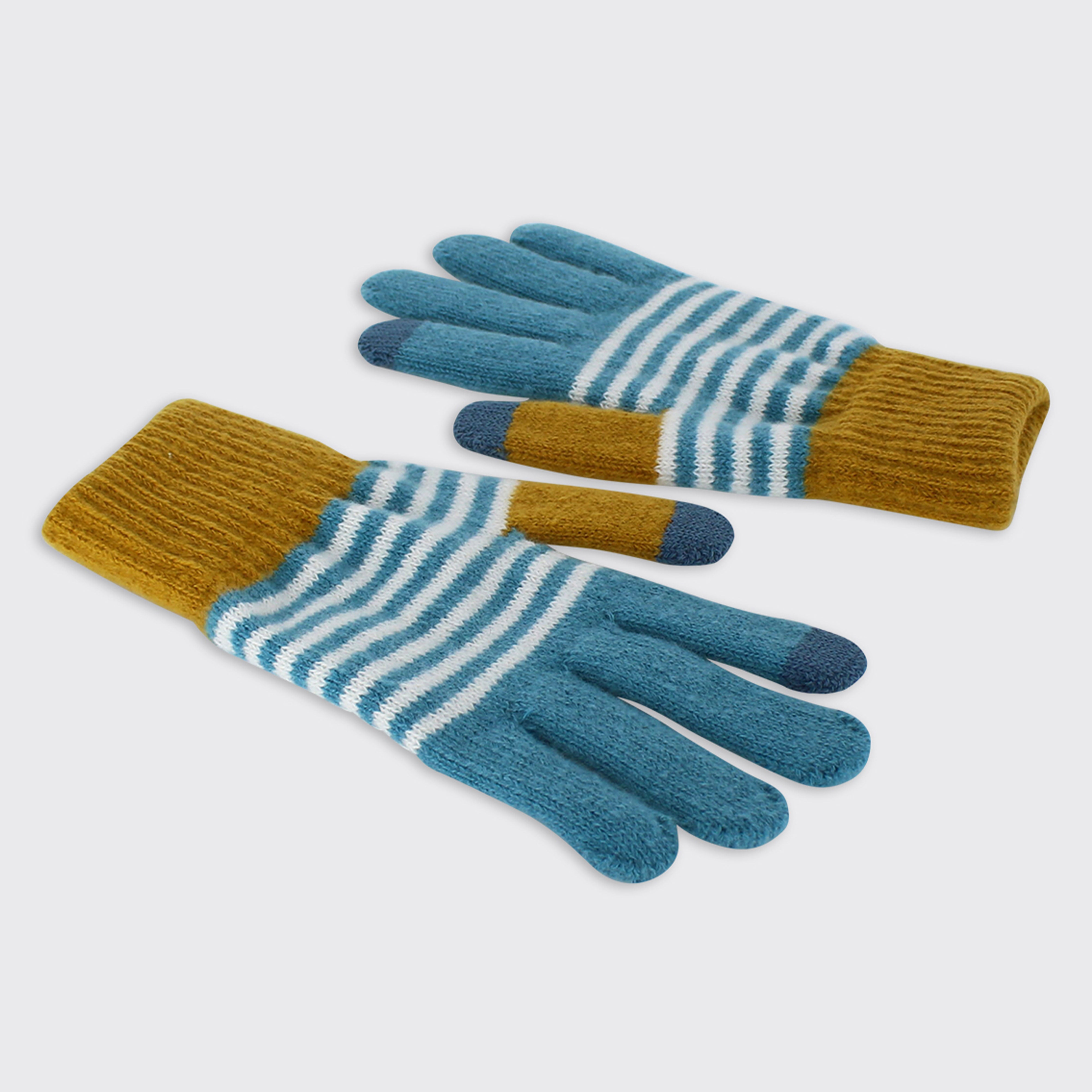 Men's Soft Knit Stripe Gloves - Blue Ochre – Millie Mae