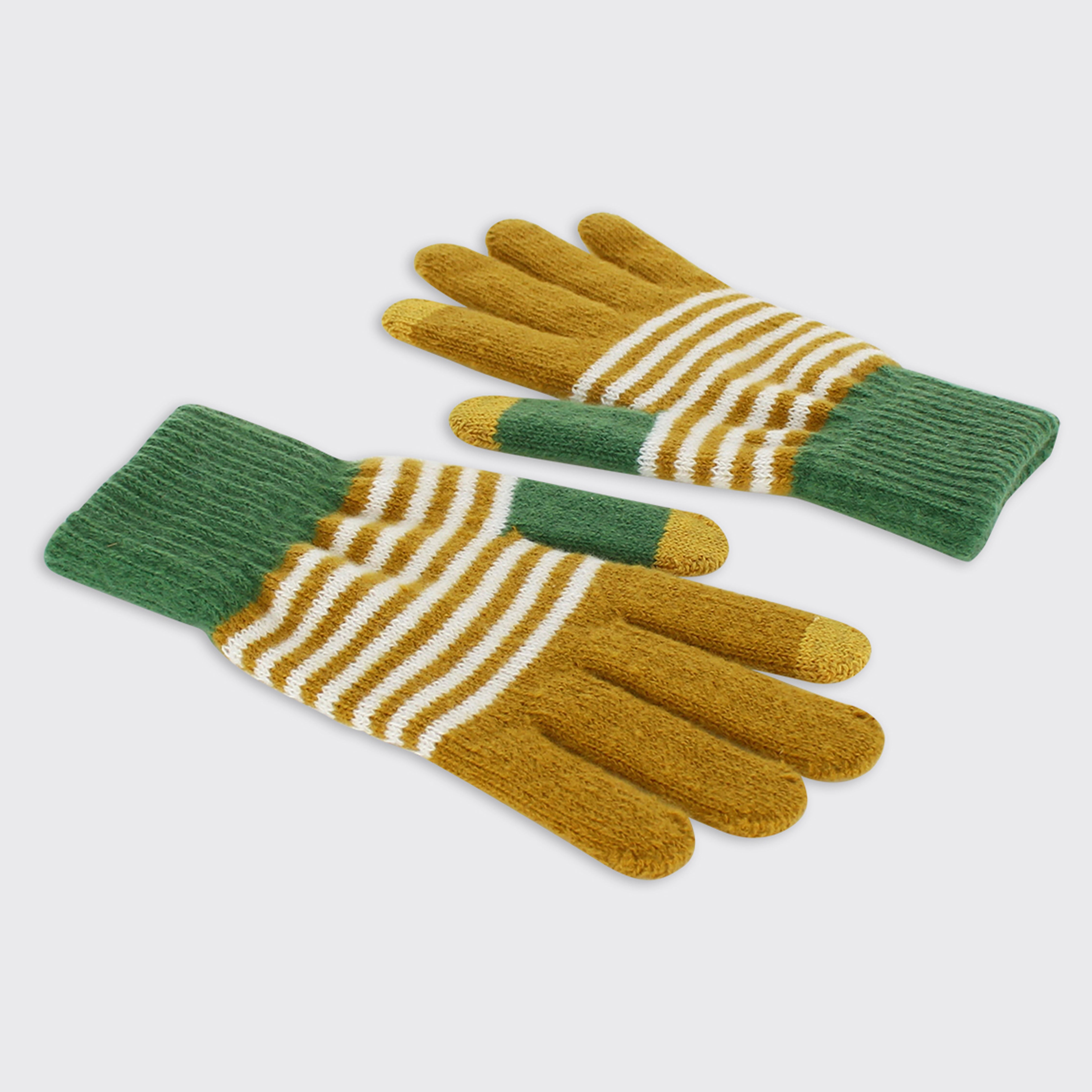 Men's Soft Knit Stripe Gloves - Ochre Green – Millie Mae